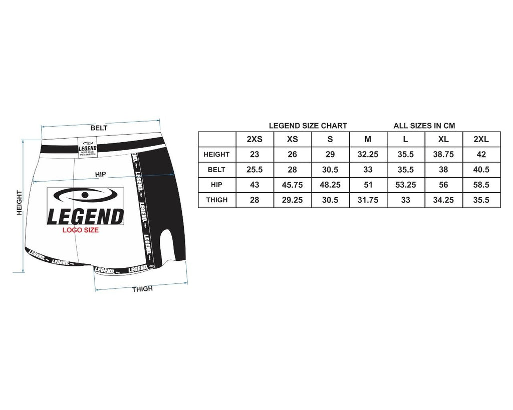 Kickboks broekje size chart