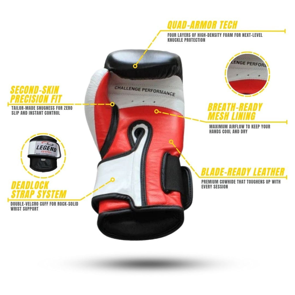 Legend Power Boxing Gloves Men_sWomen_s Black-White-Red Leather