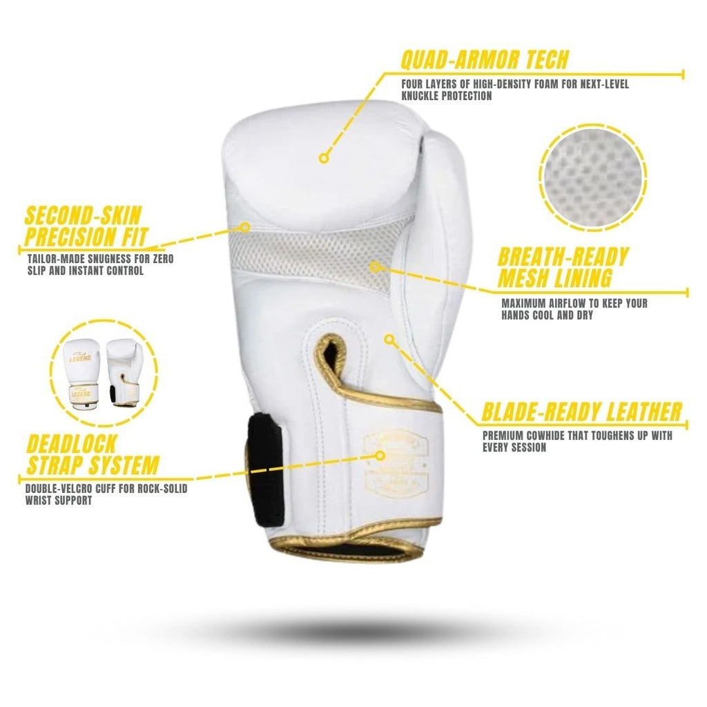 Legend STEALTH Elite Boxing Gloves Men_sWomen_s White Gold Leather
