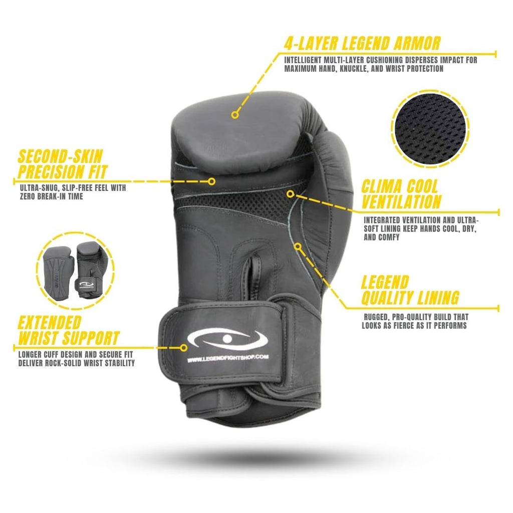 Power Special Boxing Gloves MenWomen Matte Black Leather