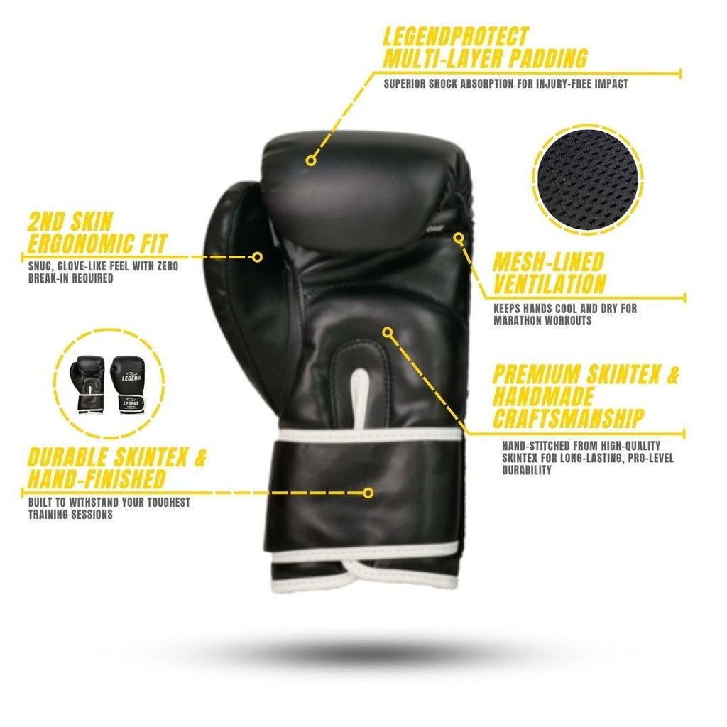 Powerfit & Protect Boxing Gloves MenWomen Black-White PU