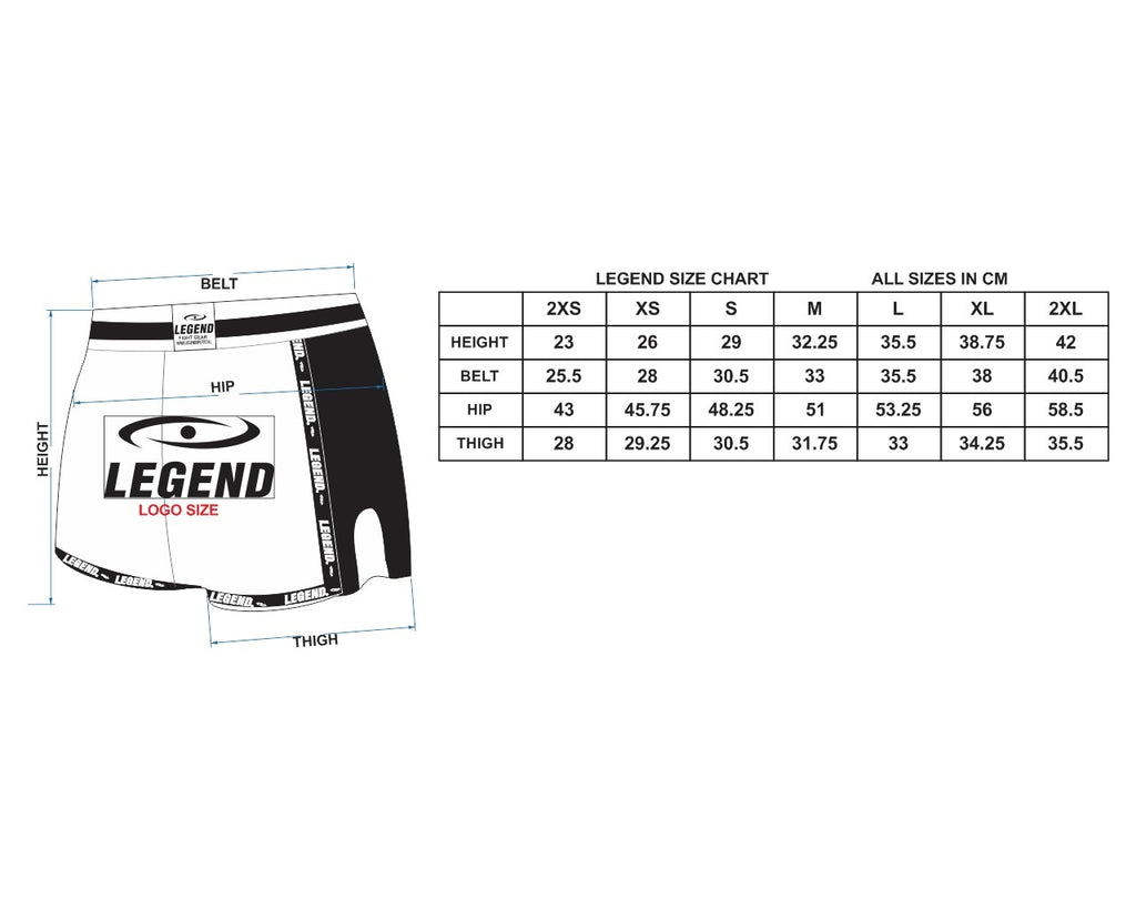 Kickboks broekje size chart