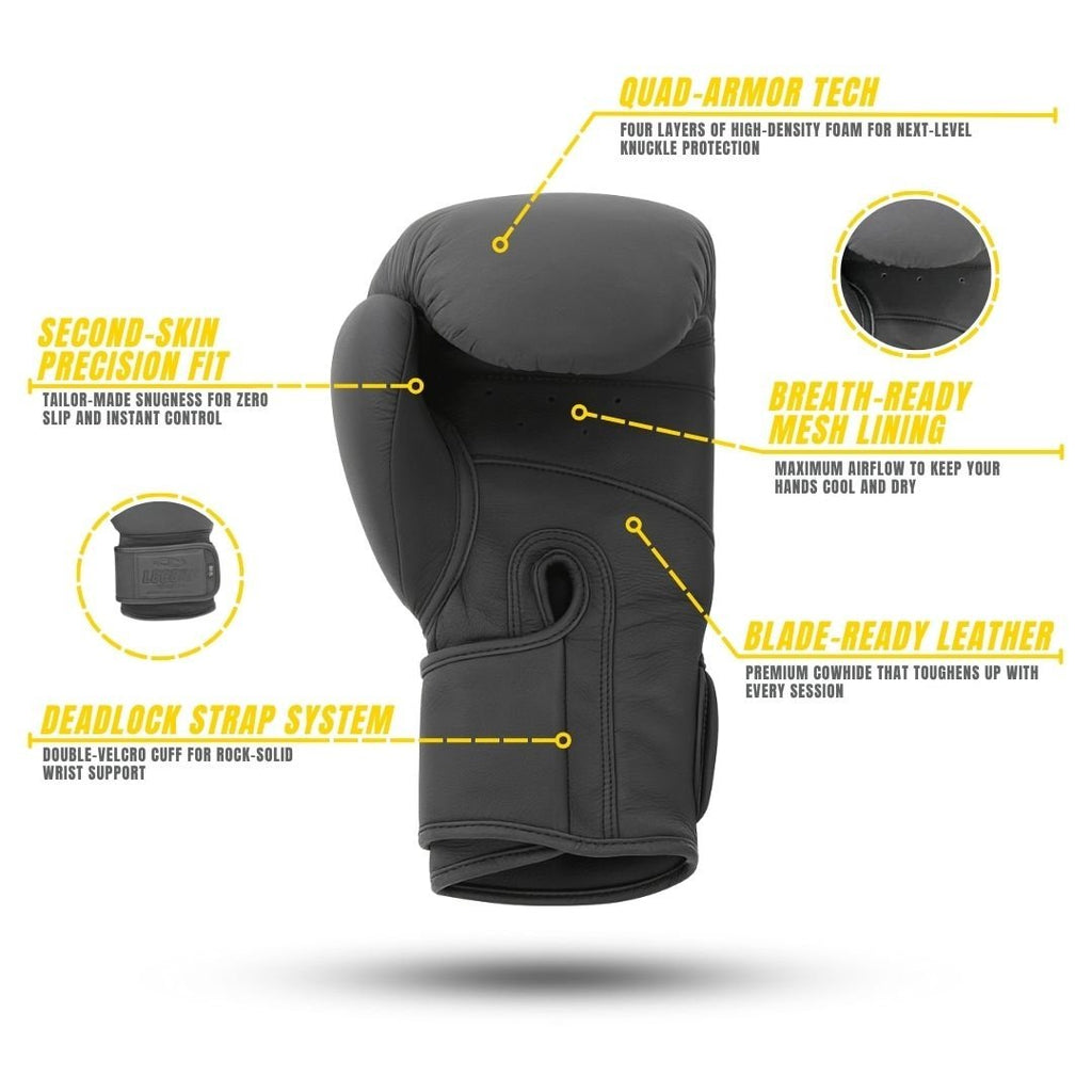 Legend STEALTH Elite Boxing Gloves MenWomen Matte Black Leather
