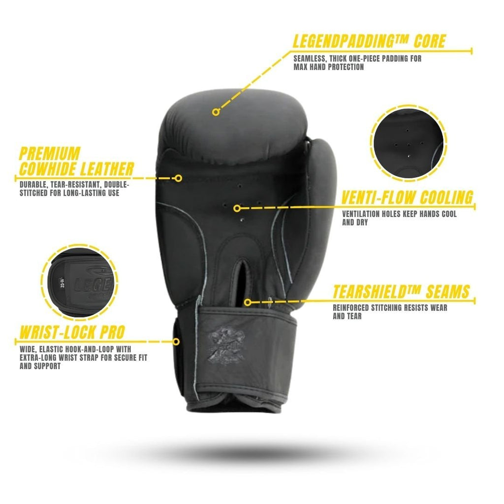 LegendPadding Boxing Gloves (Matte Black Leather)