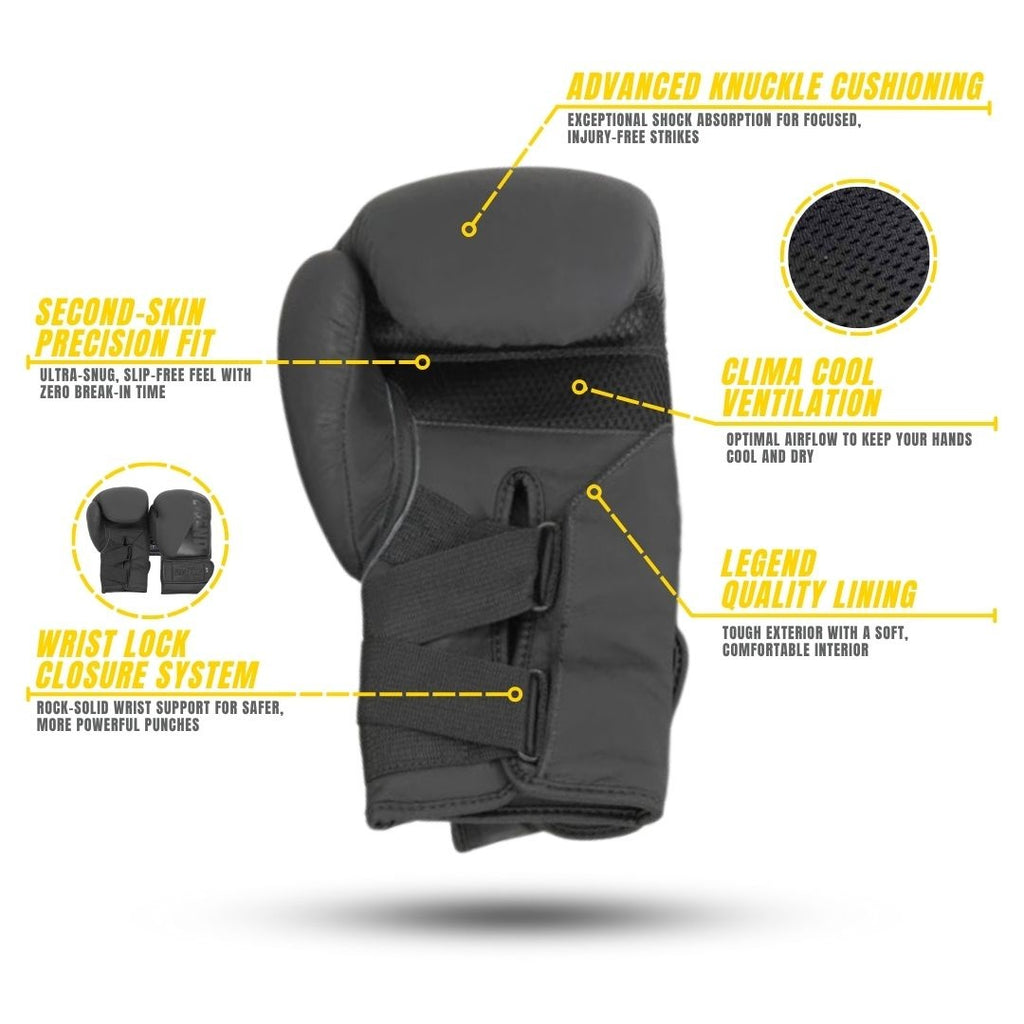 Wrist Lock Boxing Gloves MenWomen Matte Black Leather