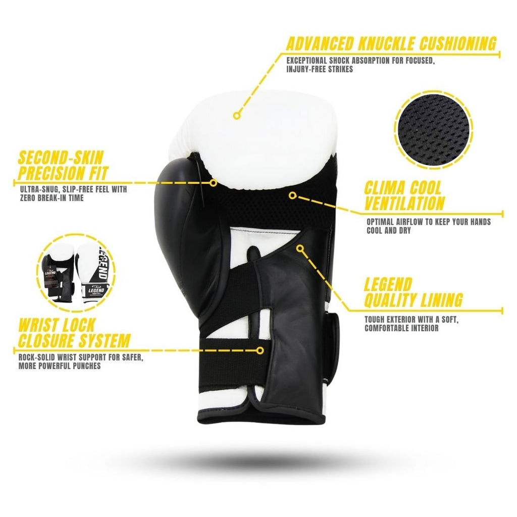 Wrist Lock Boxing Gloves MenWomen White-Black Leather